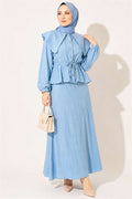 Sailor Collar Two-Piece Set with Drawstring Skirt, Blue