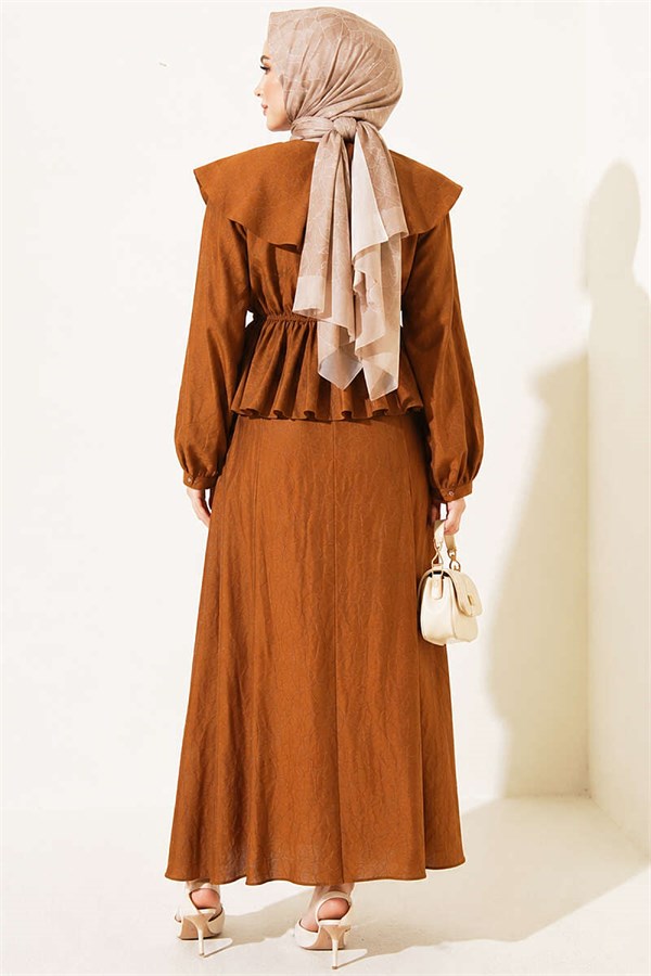 Sailor Collar Two-Piece Set with Drawstring Skirt, Tan