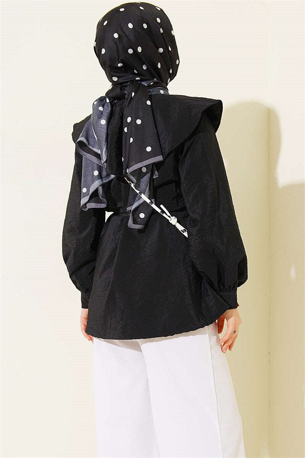 Sailor Collar Tunic with Drawstring, Black