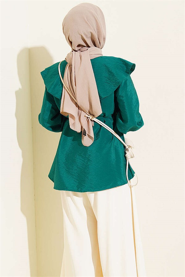 Sailor Collar Tunic with Drawstring, Emerald Green