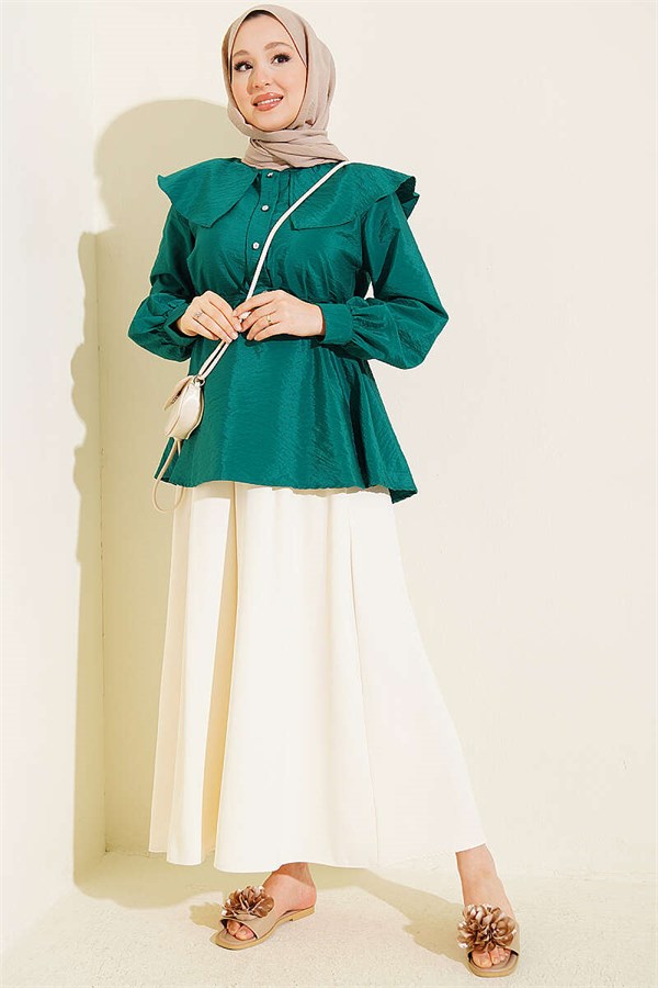 Sailor Collar Tunic with Drawstring, Emerald Green