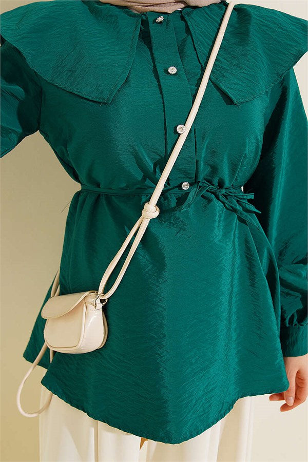 Sailor Collar Tunic with Drawstring, Emerald Green