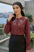 Embroidered Sailor Collar Shirt, Burgundy