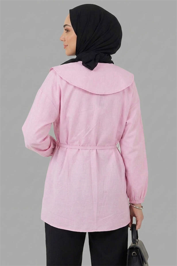 Sailor Collar Ribbed Tunic Pink