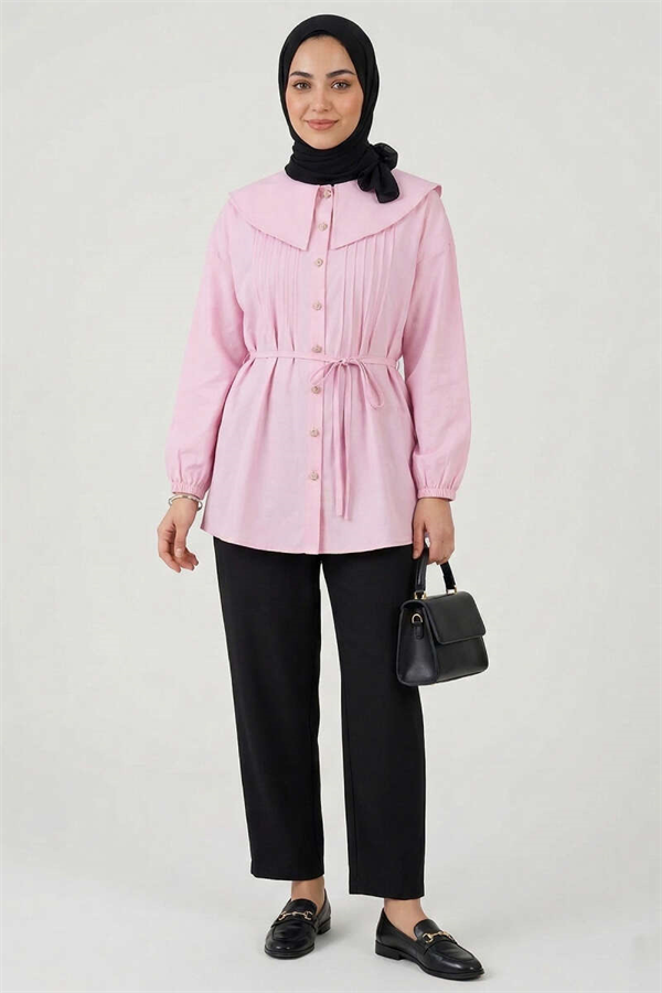 Sailor Collar Ribbed Tunic Pink