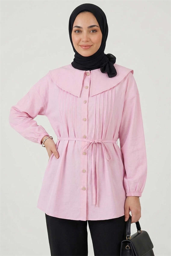 Sailor Collar Ribbed Tunic Pink
