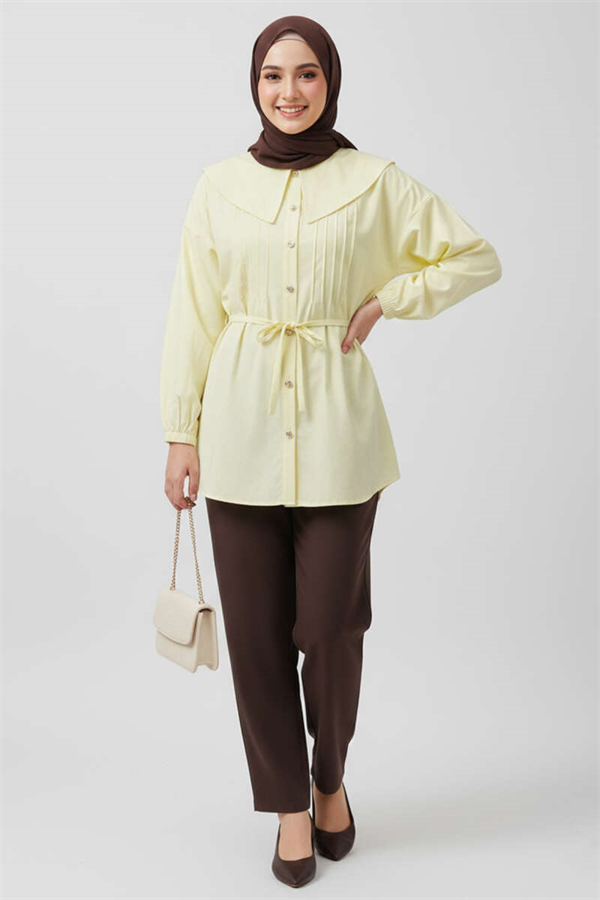 Sailor Collar Ribbed Tunic Yellow