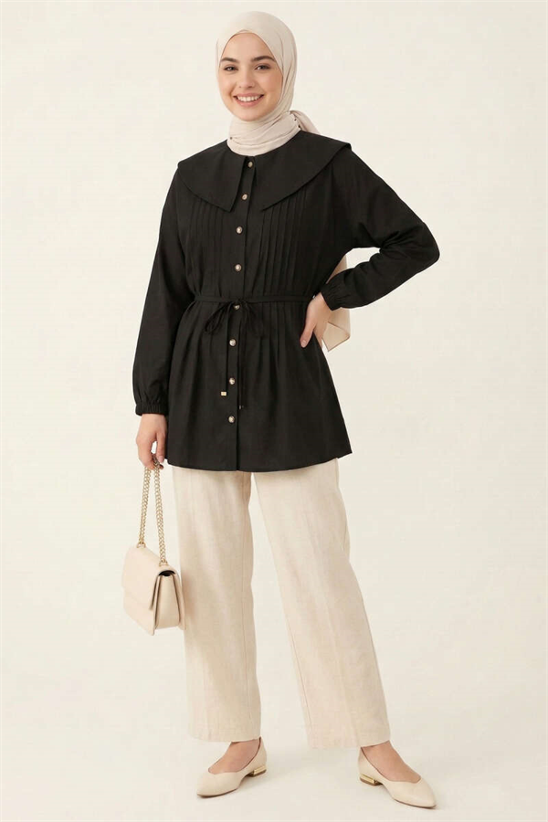 Sailor Collar Ribbed Tunic Black