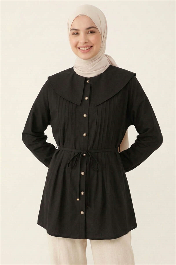 Sailor Collar Ribbed Tunic Black