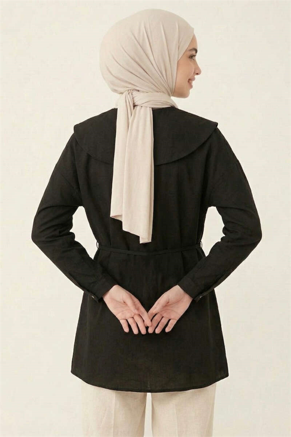 Sailor Collar Ribbed Tunic Black