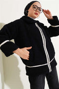 Leather-Binded Zippered Plush Jacket Black