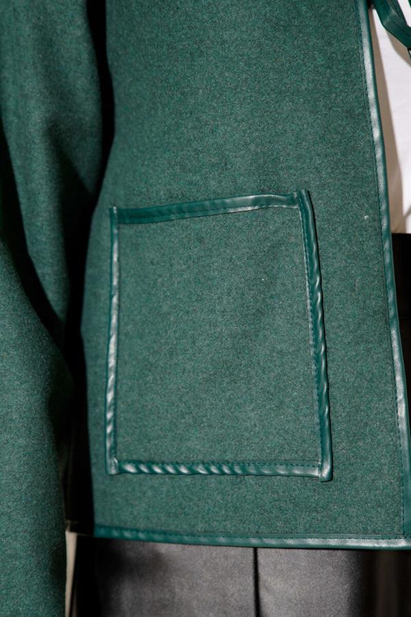 Leather Piping Cachet Short Jacket Emerald