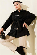 Leather Snap-On Bearded Belted Jacket Black
