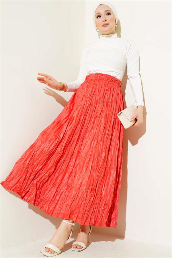 Leather Look Wrinkled Skirt Alizarin