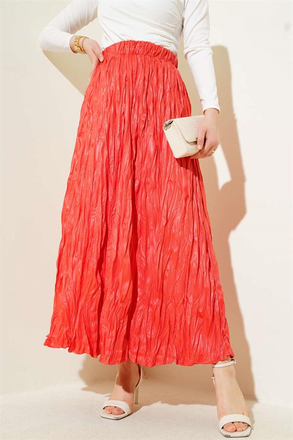 Leather Look Wrinkled Skirt Alizarin