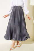Leather-Look Pleated Skirt, Smoke Grey