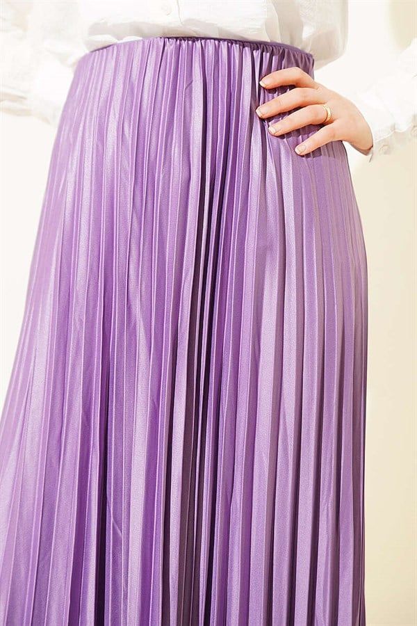 Leather-Look Pleated Skirt, Lilac