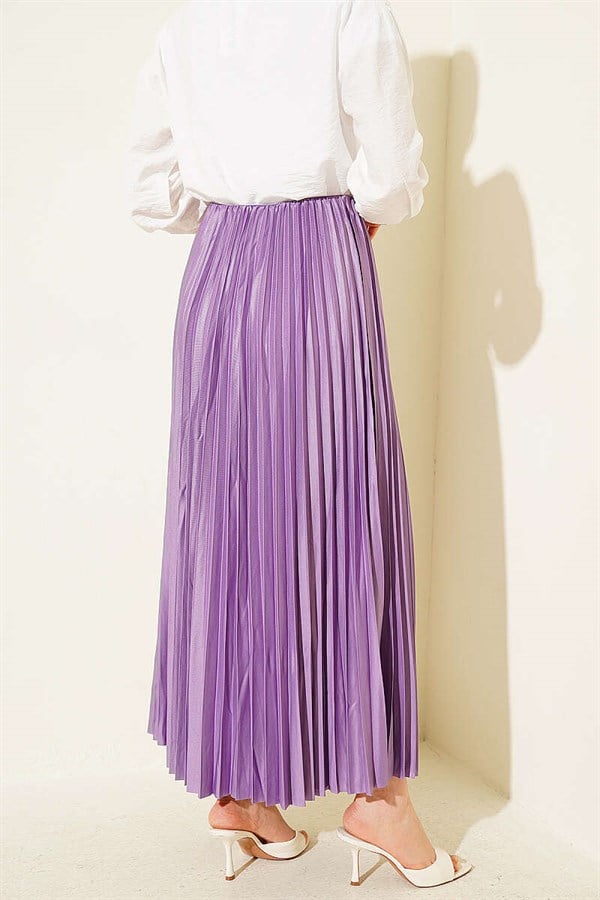 Leather-Look Pleated Skirt, Lilac