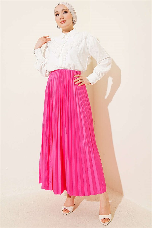 Leather-Look Pleated Skirt Pink