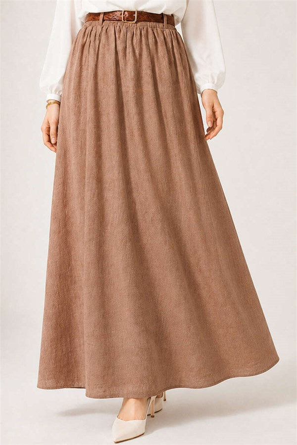 Leather Belted Elastic Waist Skirt Latte