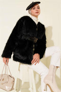 Leather Belted Fur Coat Black