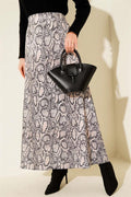 Patterned Detailed Satin Skirt Beige