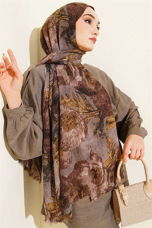 Patterned Aya Series Bamboo Crash Shawl Light Mink
