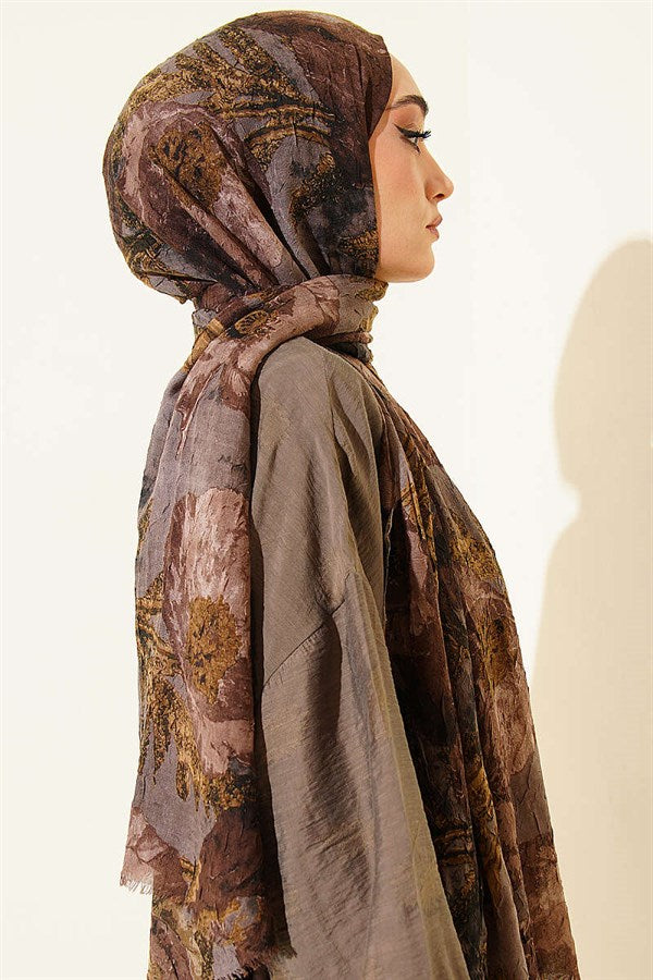Patterned Aya Series Bamboo Crash Shawl Light Mink