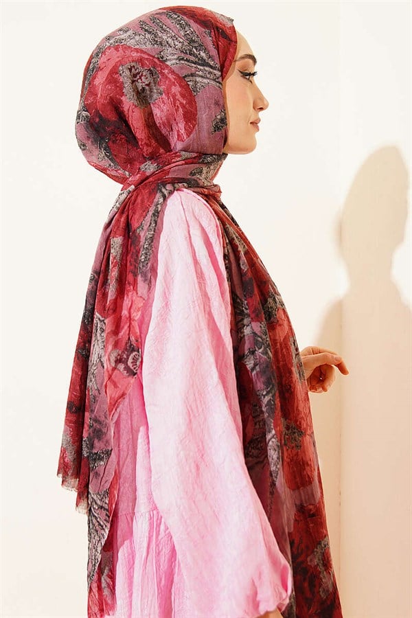 Patterned Aya Series Bamboo Crash Scarf, Rose Pink
