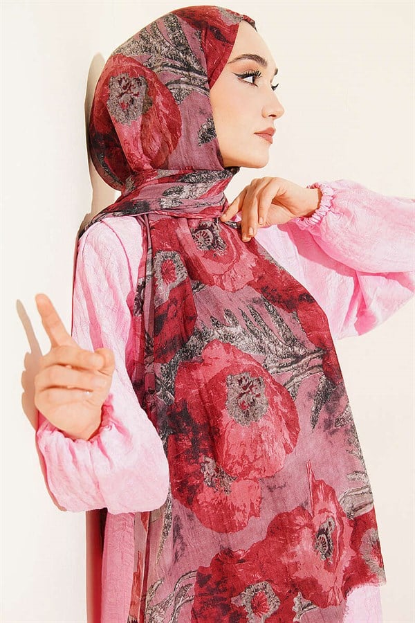 Patterned Aya Series Bamboo Crash Scarf, Rose Pink