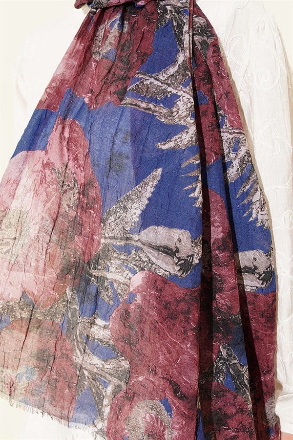 Patterned Aya Series Bamboo Crash Scarf Navy Blue