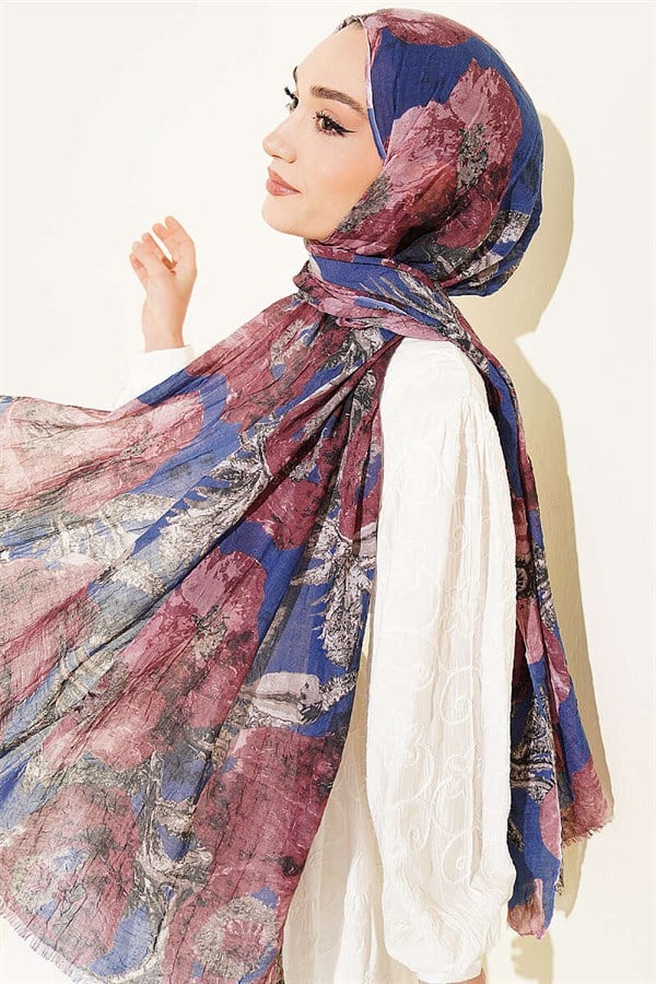 Patterned Aya Series Bamboo Crash Scarf Navy Blue