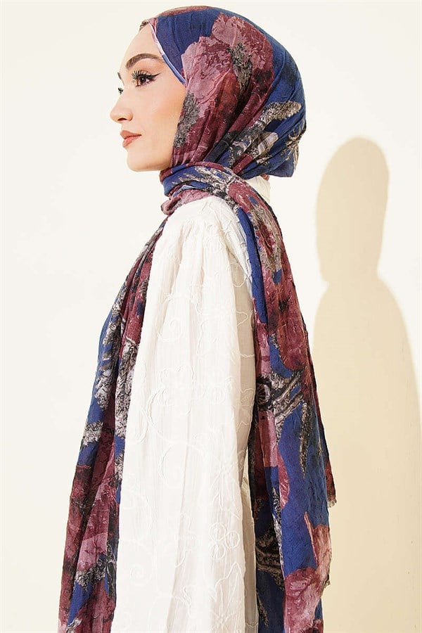 Patterned Aya Series Bamboo Crash Scarf Navy Blue