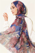 Patterned Aya Series Bamboo Crash Scarf Navy Blue