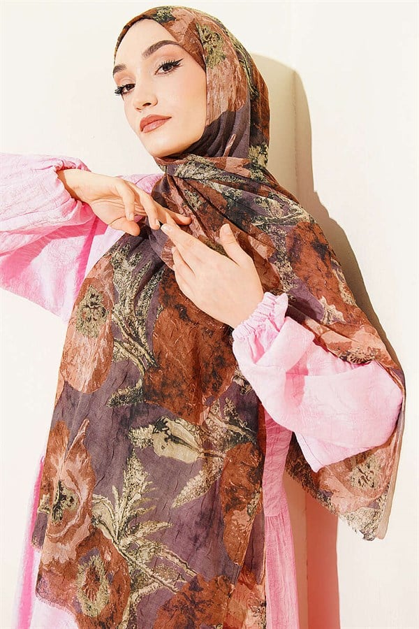 Patterned Aya Series Bamboo Crush Shawl Latte