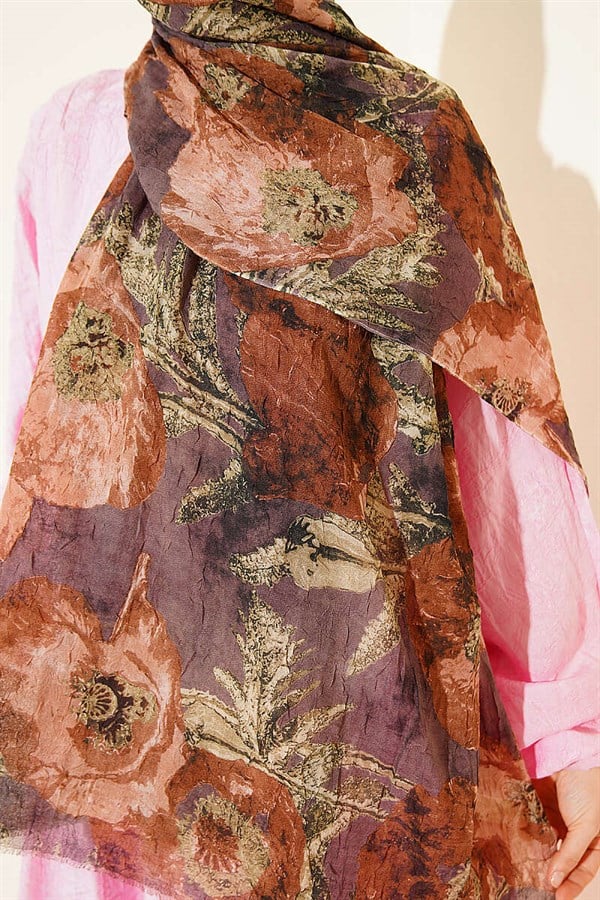 Patterned Aya Series Bamboo Crush Shawl Latte