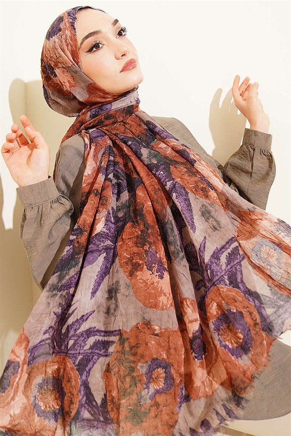 Patterned Aya Series Bamboo Crush Shawl Tan