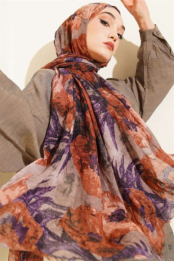 Patterned Aya Series Bamboo Crush Shawl Tan