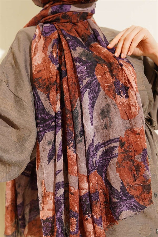 Patterned Aya Series Bamboo Crush Shawl Tan