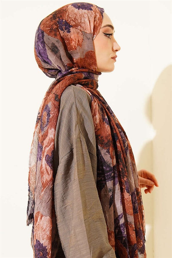 Patterned Aya Series Bamboo Crush Shawl Tan