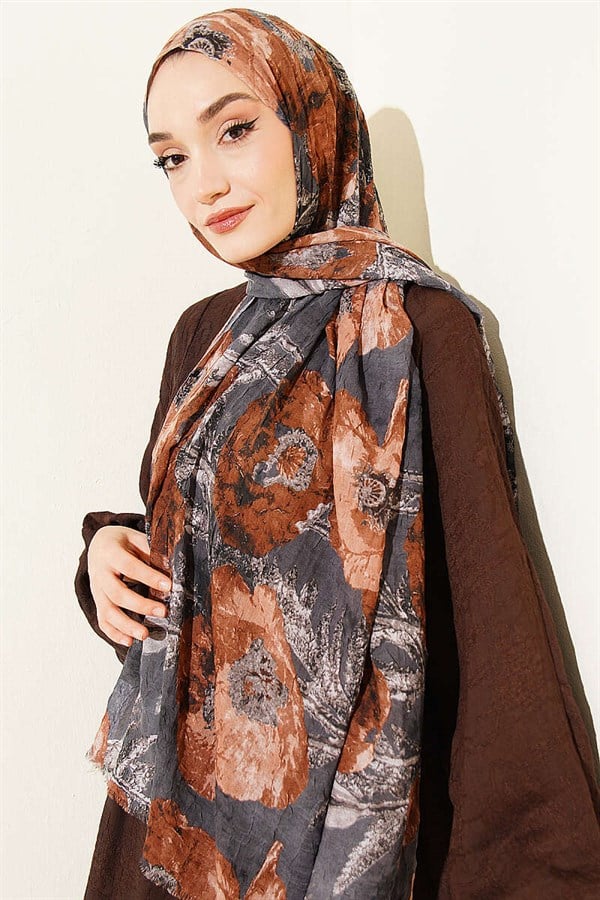 Patterned Aya Series Bamboo Crash Shawl Earth Tones
