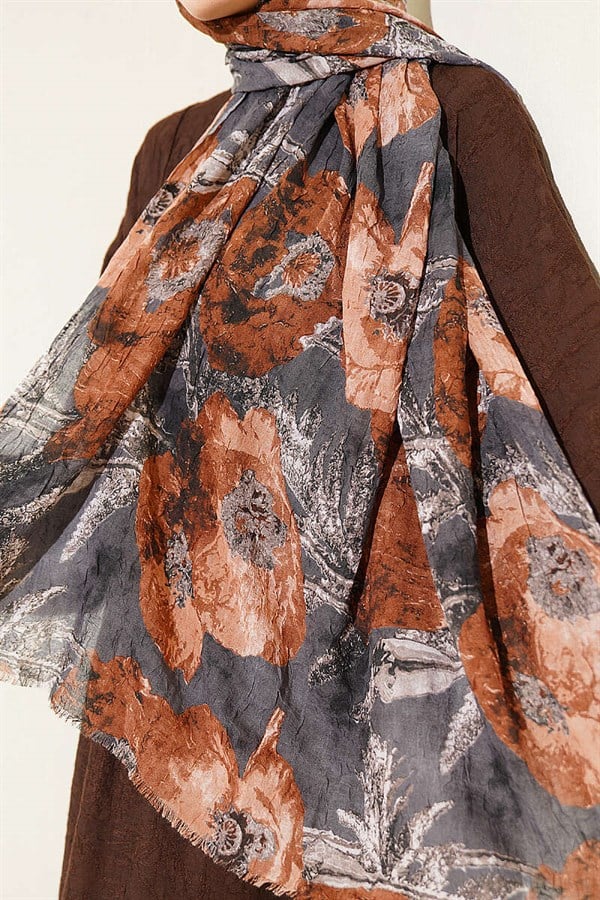 Patterned Aya Series Bamboo Crash Shawl Earth Tones