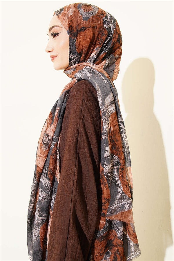 Patterned Aya Series Bamboo Crash Shawl Earth Tones