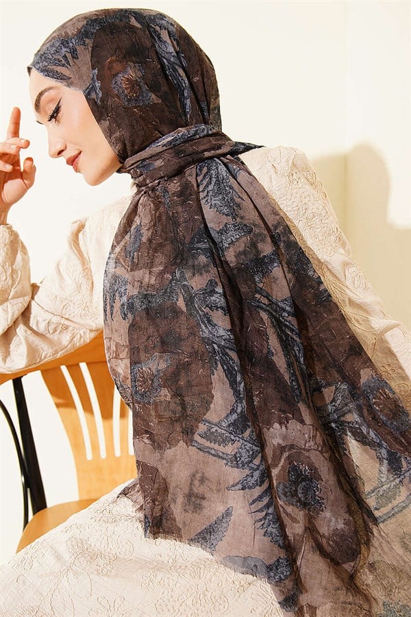 Patterned Aya Series Bamboo Kash Shawl Mink