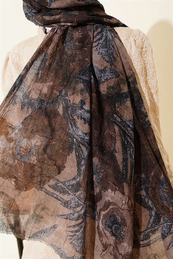 Patterned Aya Series Bamboo Kash Shawl Mink