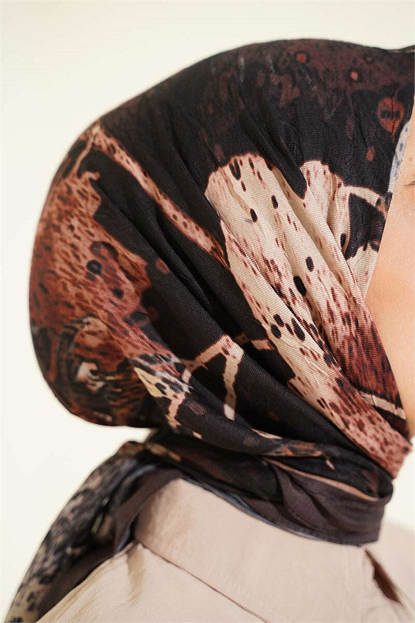 Patterned Moon Bamboo Crush Scarf Dark Brown