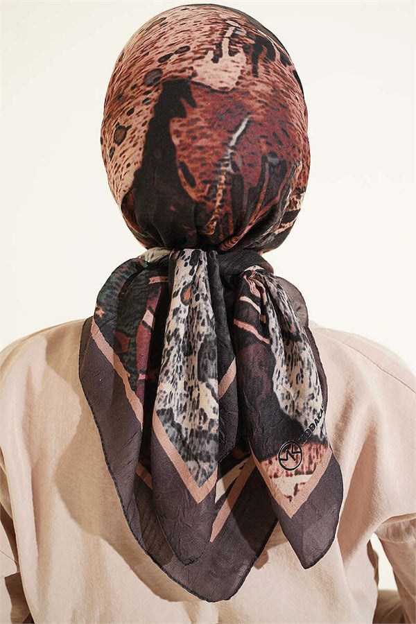 Patterned Moon Bamboo Crush Scarf Dark Brown