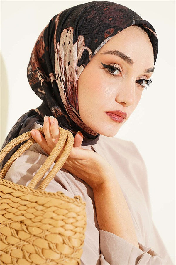 Patterned Moon Bamboo Crush Scarf Dark Brown