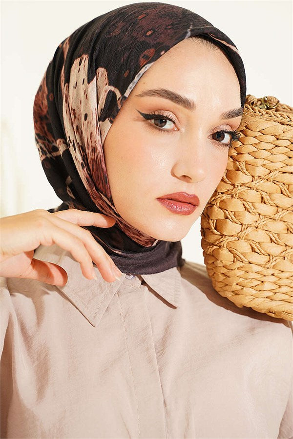 Patterned Moon Bamboo Crush Scarf Dark Brown