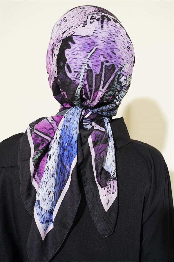 Patterned Bamboo Crash Scarf Black Lilac